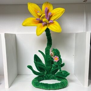 Vibrant Yellow and Green Floral Art Sculpture